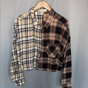 Western Indie Cowgirl cropped plaid flannel size XL